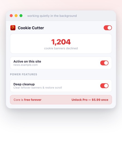 Cookie Cutter popup in use