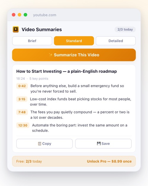 Video Summaries popup in use