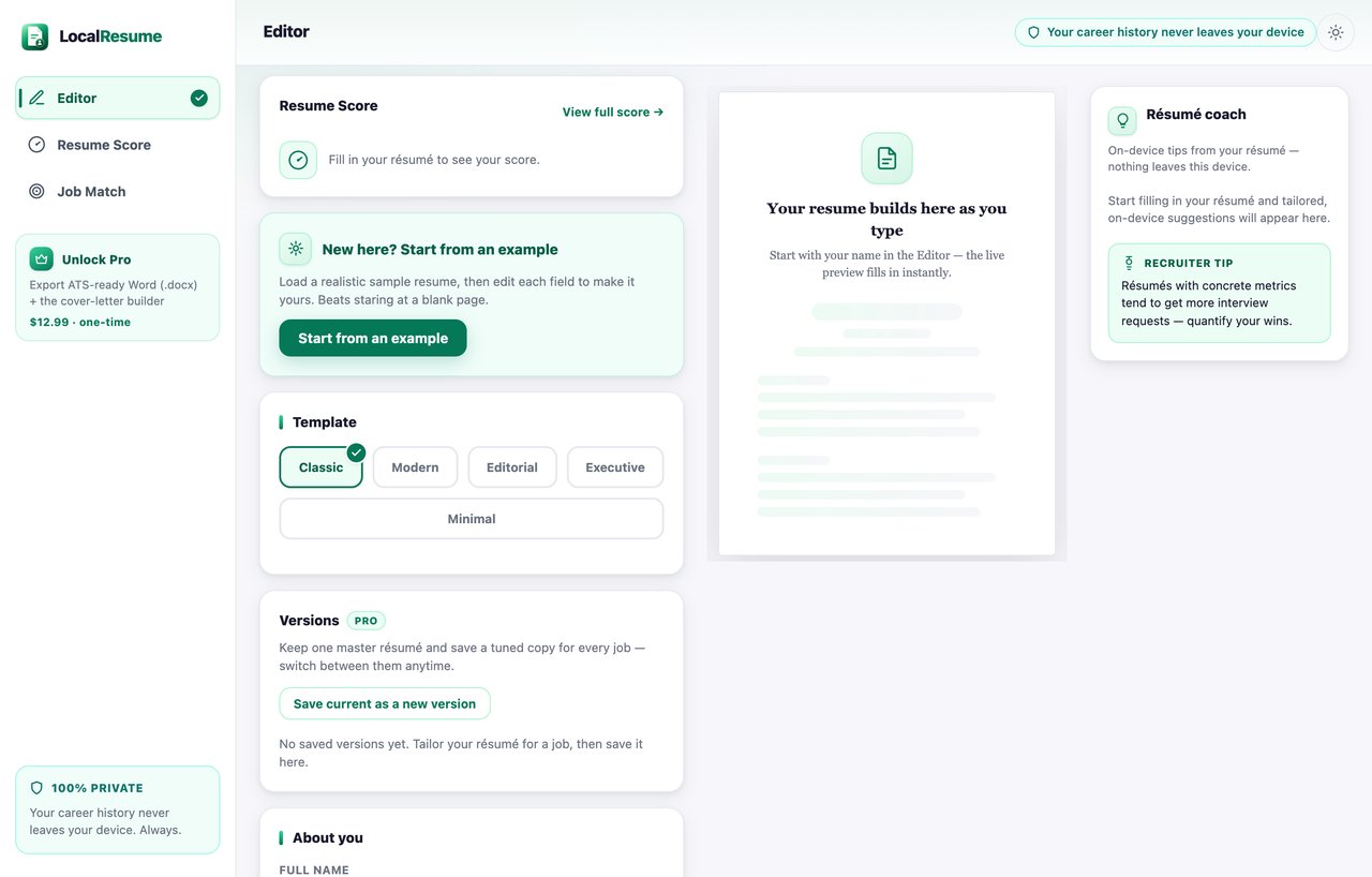 LocalResume app screenshot