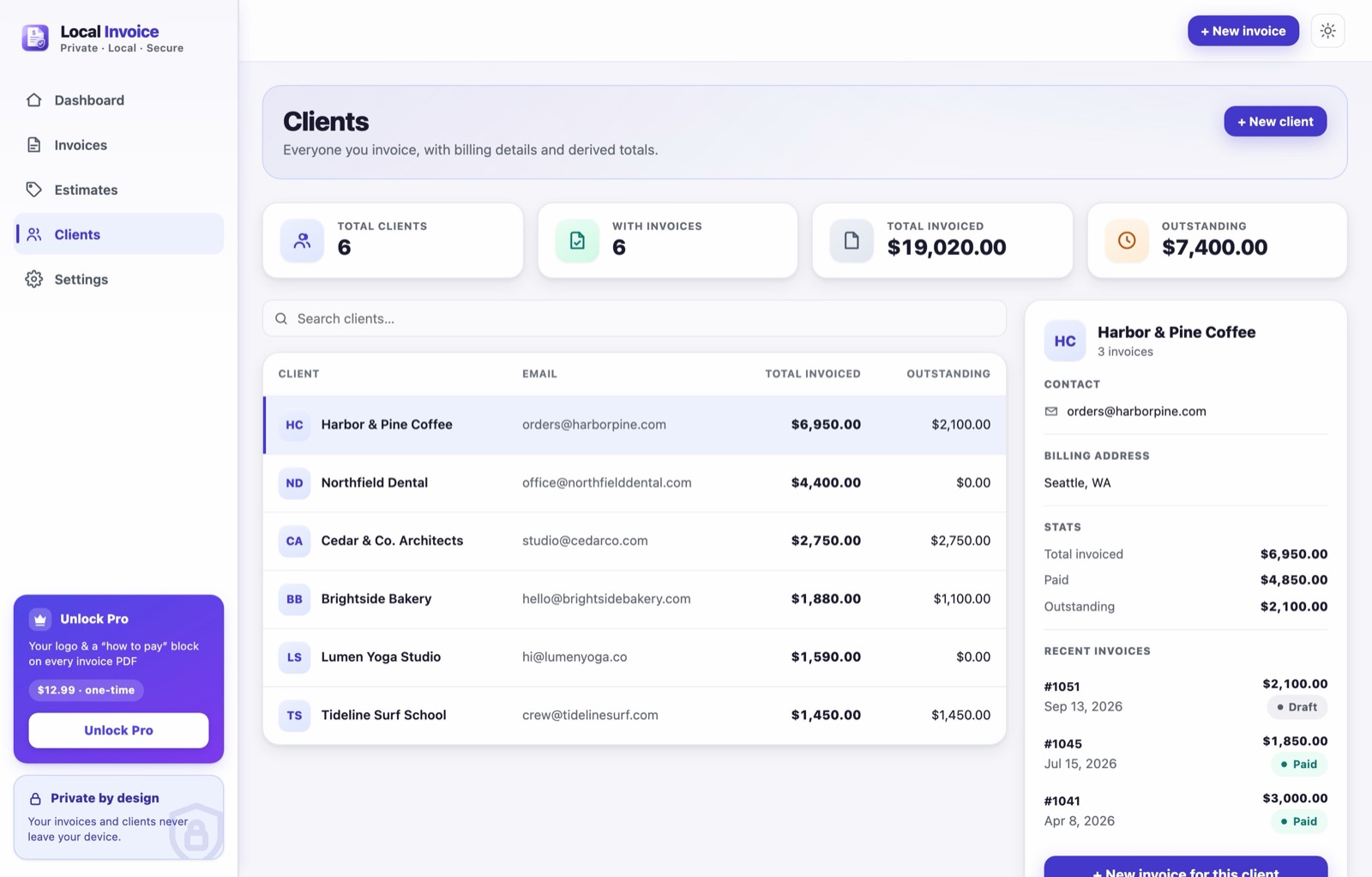 Local Invoice: clients