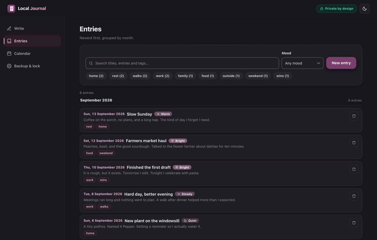 Local Journal: entries