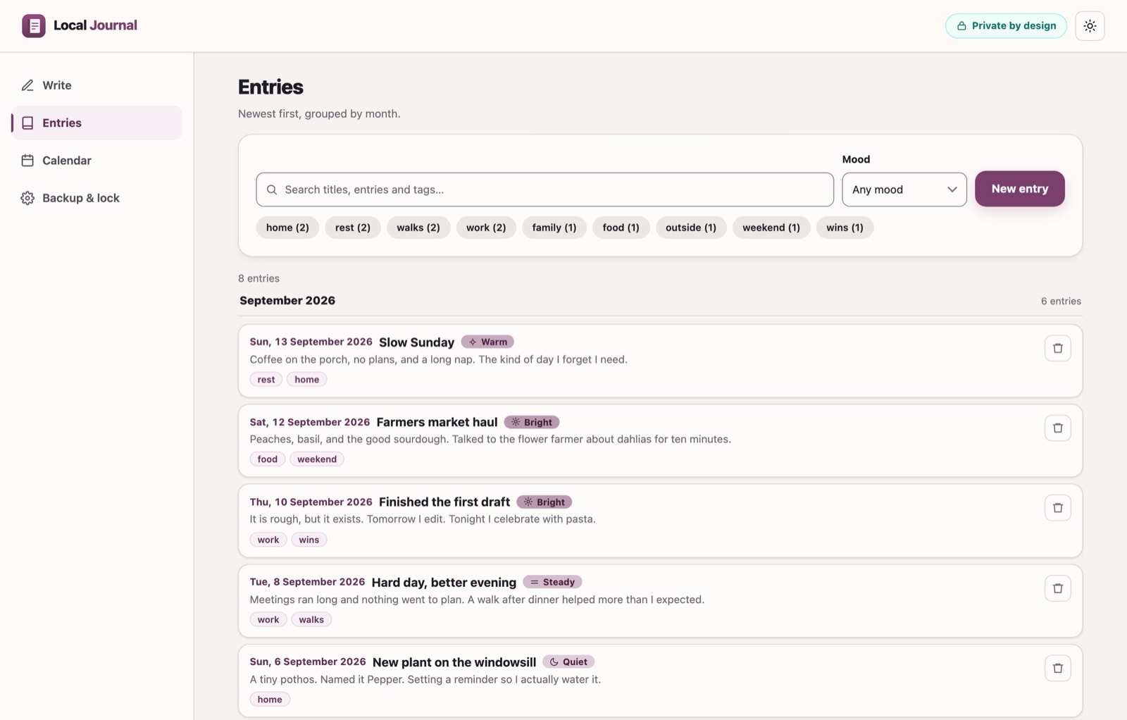 Local Journal: entries