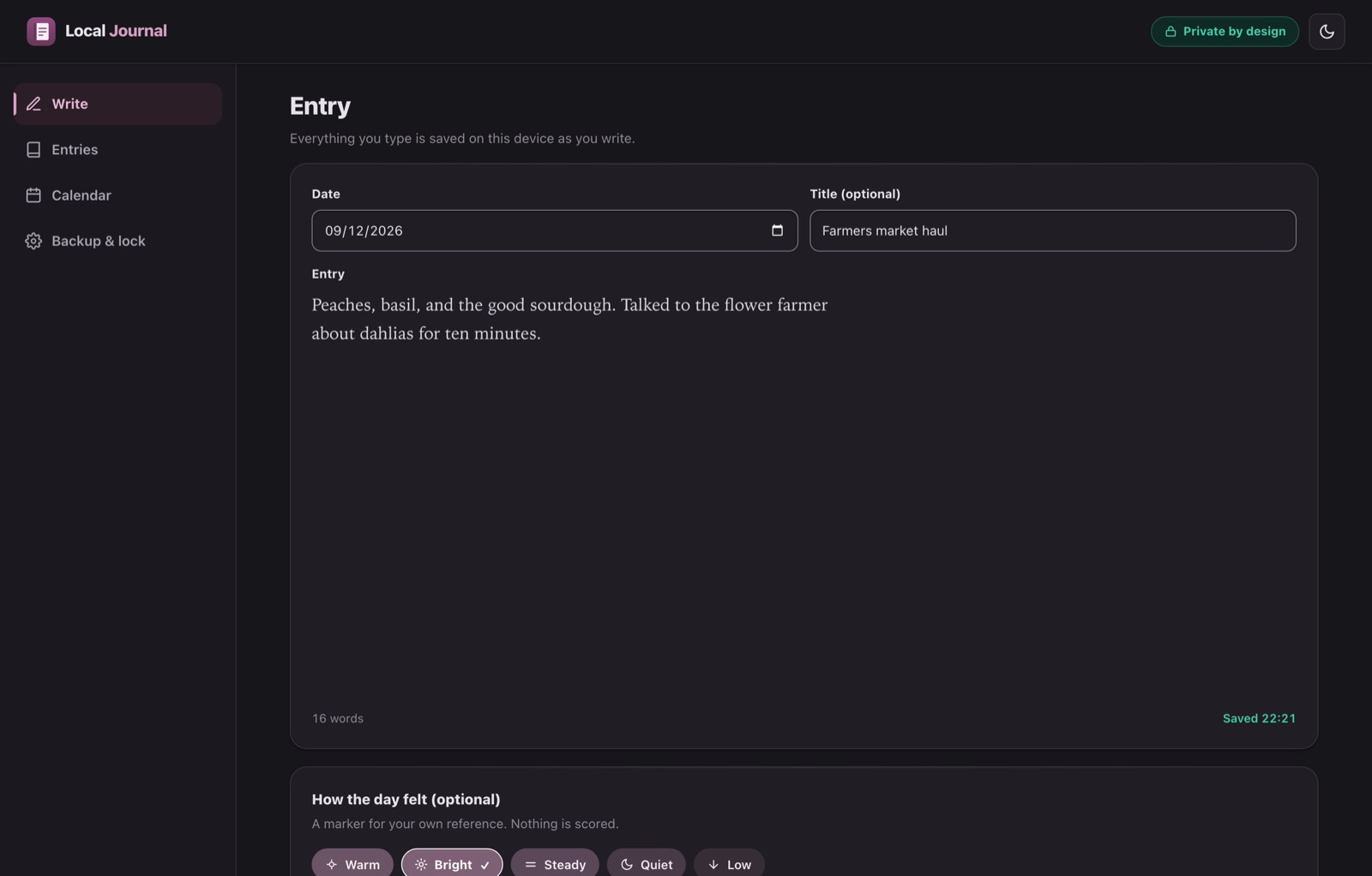 Local Journal: entry