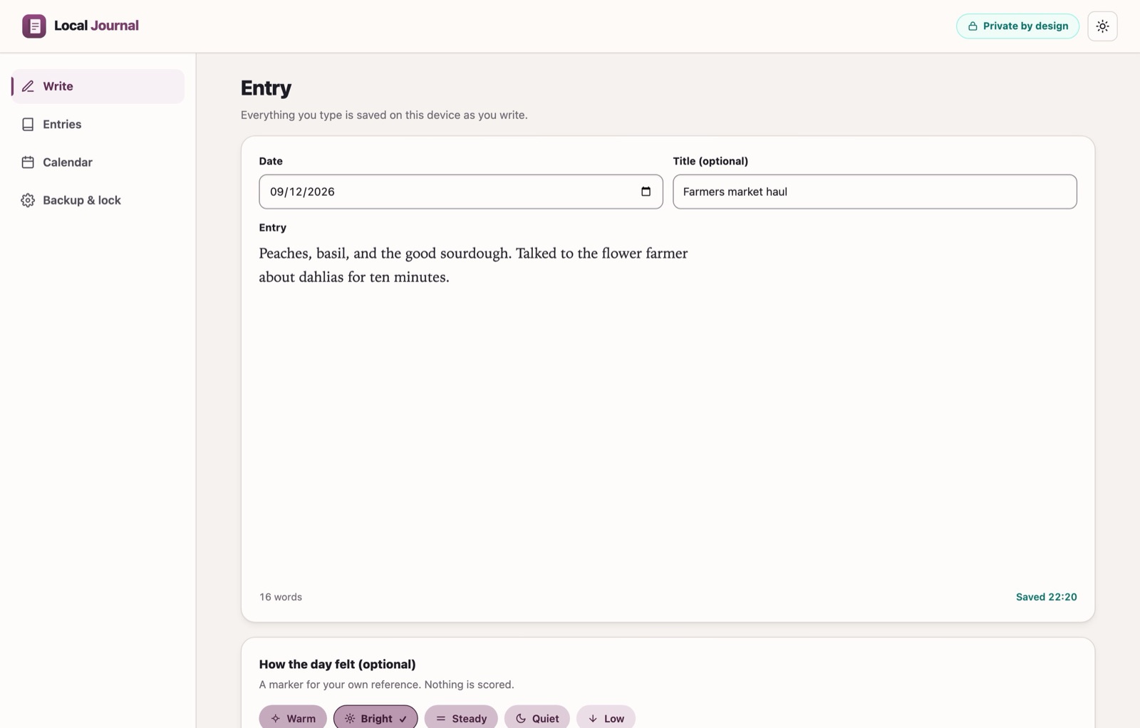 Local Journal: entry