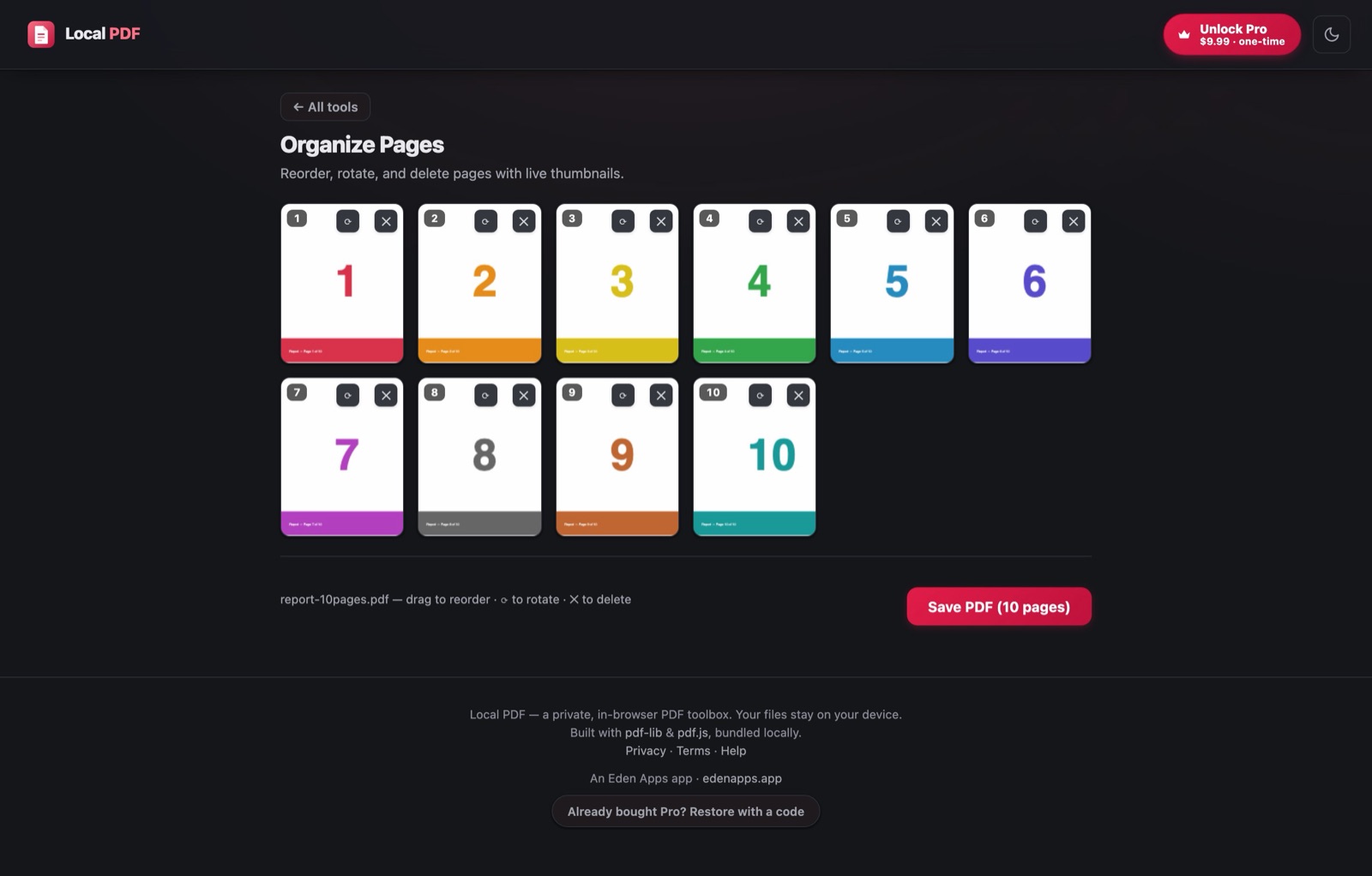 Local PDF: organize pages