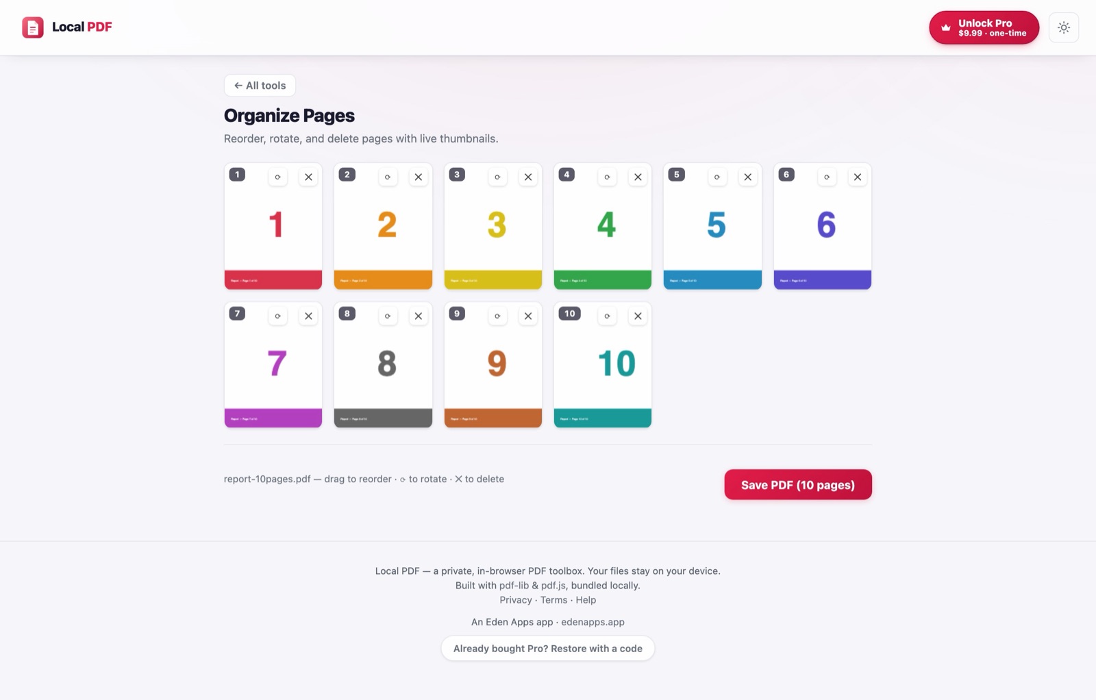 Local PDF: organize pages