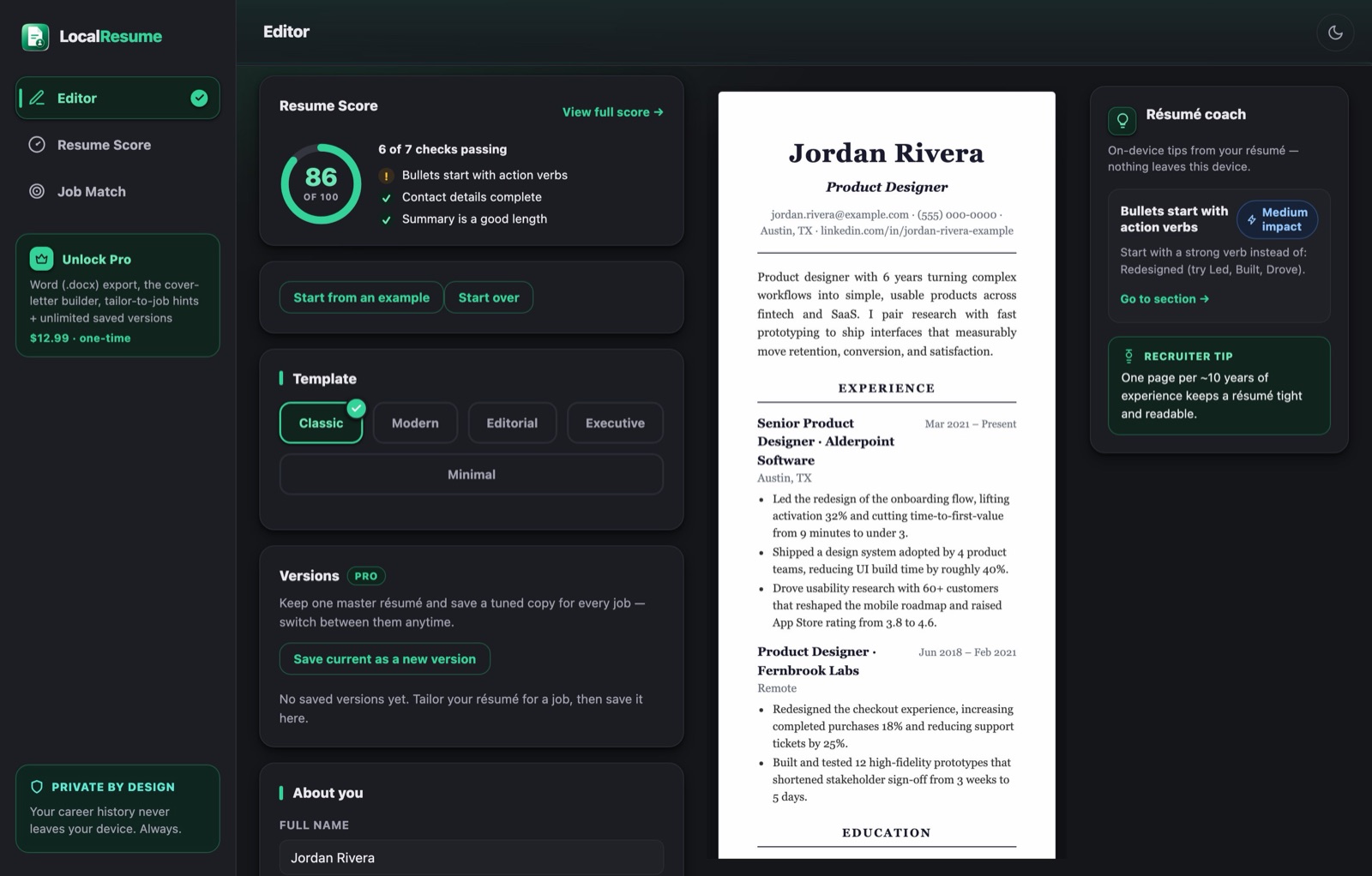 LocalResume: editor