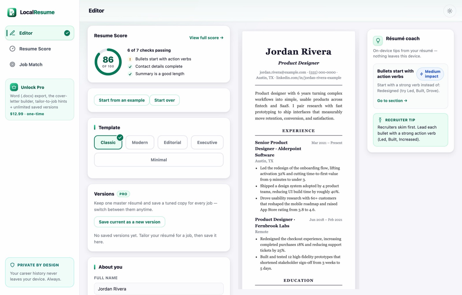 LocalResume: editor