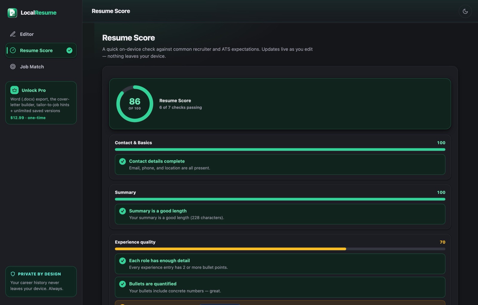 LocalResume: resume score