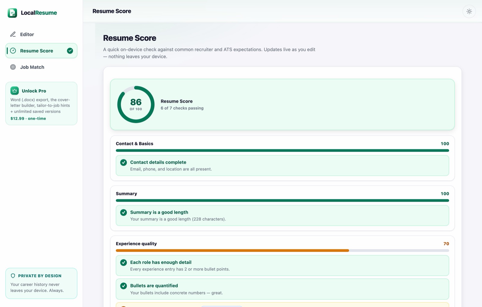 LocalResume: resume score