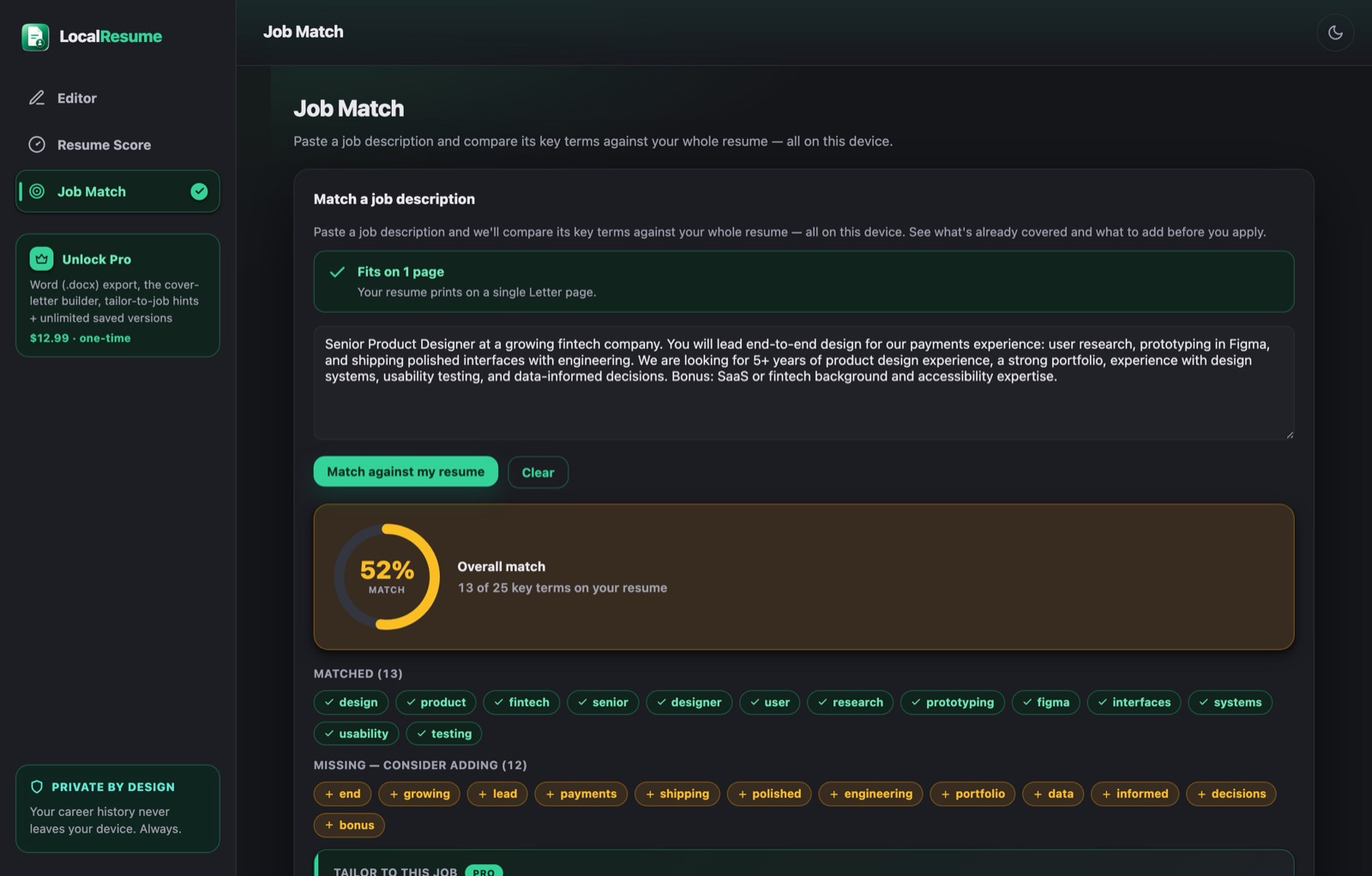 LocalResume: job match