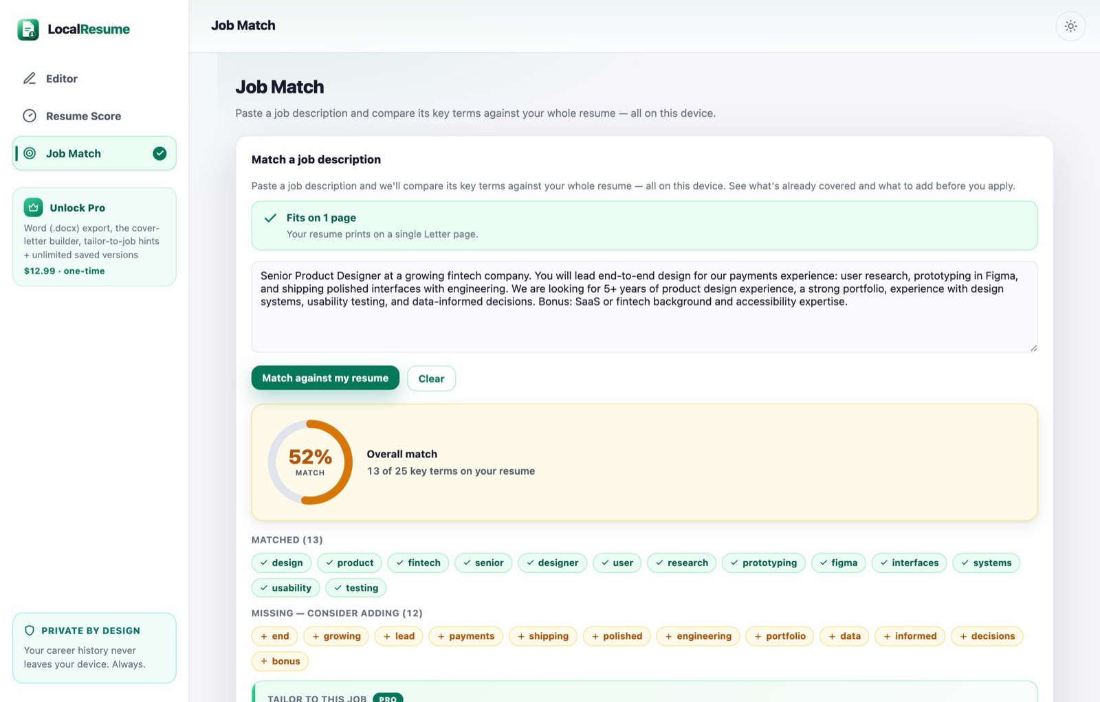 LocalResume: job match