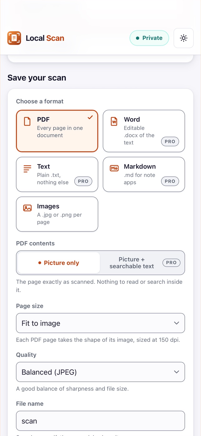 Local Scan on iPhone: save your scan