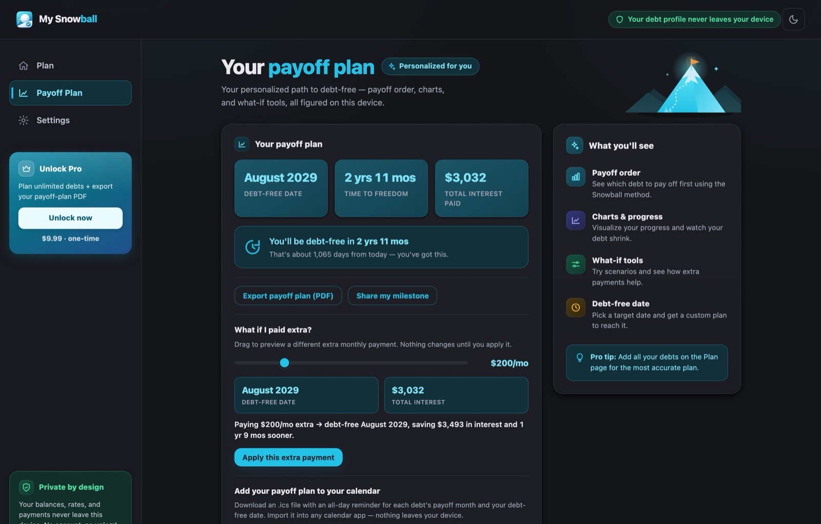 My Snowball: payoff plan