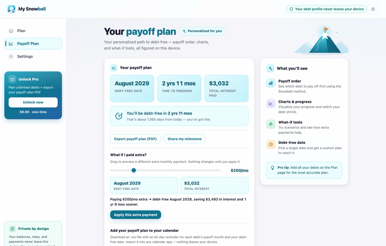 My Snowball: payoff plan